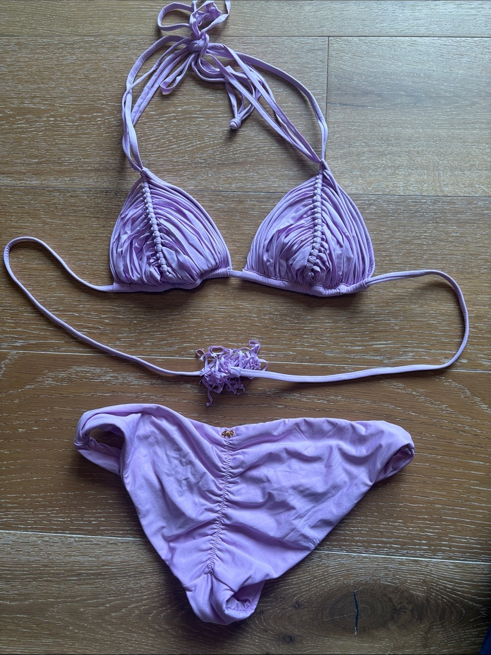 Bikini Village - worn once - Ruched Lilac Triangle Bikini Set - Women's Swim